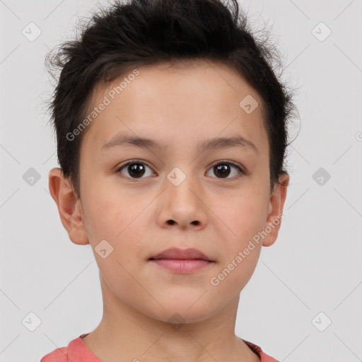 Neutral white child male with short  brown hair and brown eyes