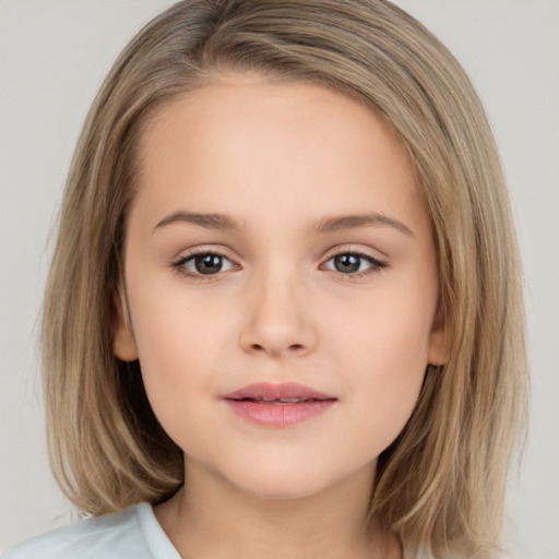 Neutral white child female with medium  brown hair and brown eyes