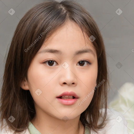 Neutral white child female with medium  brown hair and brown eyes