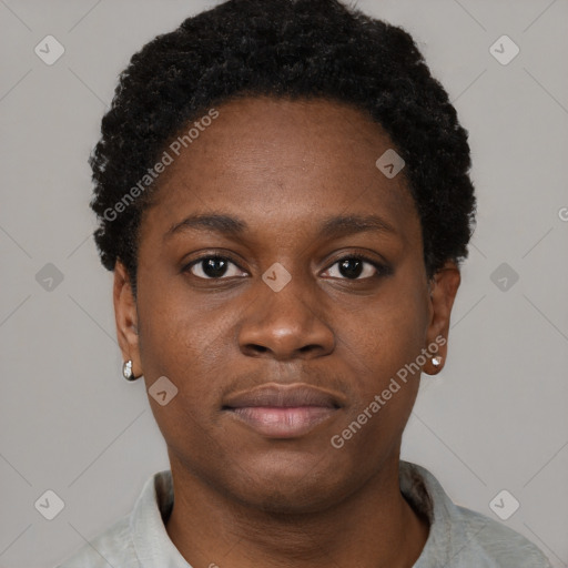 Neutral black young-adult female with short  brown hair and brown eyes