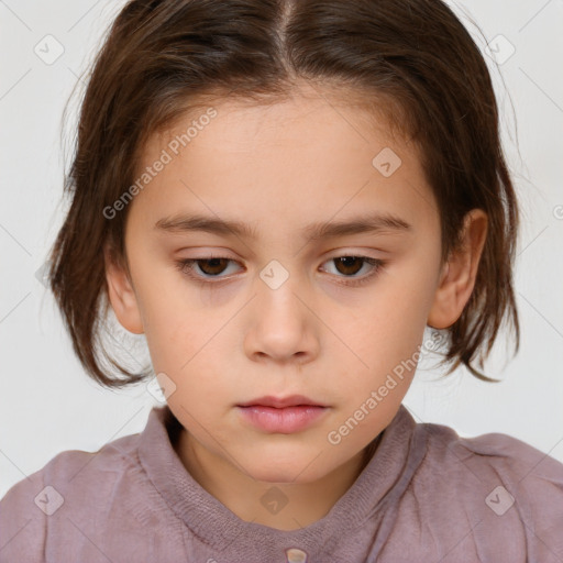 Neutral white child female with medium  brown hair and brown eyes