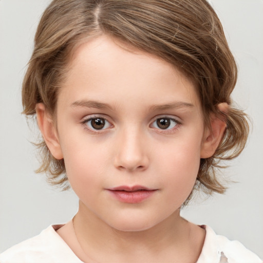 Neutral white child female with medium  brown hair and brown eyes