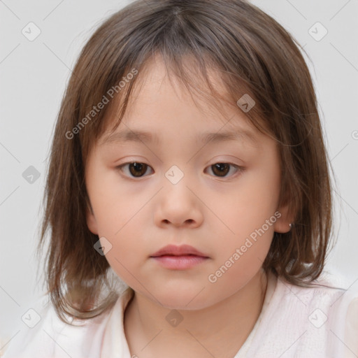 Neutral white child female with medium  brown hair and brown eyes