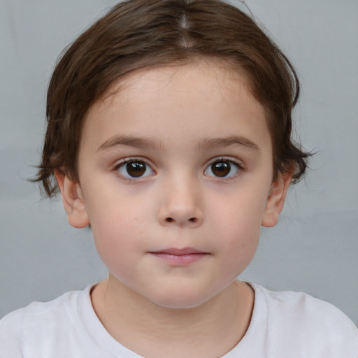 Neutral white child female with short  brown hair and brown eyes