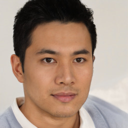 Neutral asian young-adult male with short  brown hair and brown eyes