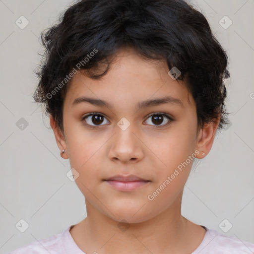 Neutral white child female with short  brown hair and brown eyes