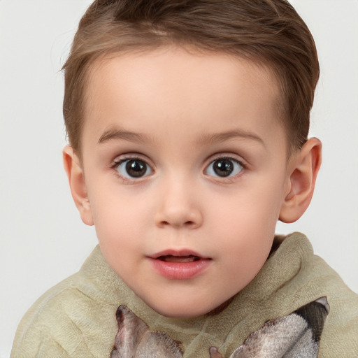 Neutral white child female with short  brown hair and blue eyes