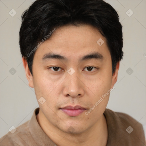 Neutral asian young-adult male with short  brown hair and brown eyes