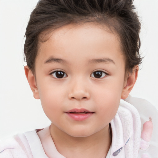 Neutral white child female with short  brown hair and brown eyes