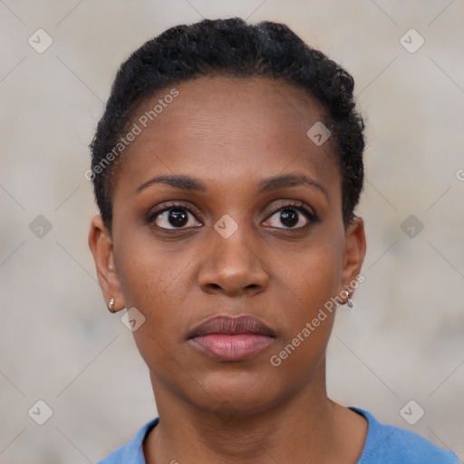 Neutral black young-adult female with short  brown hair and brown eyes