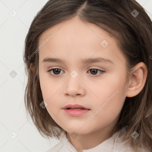 Neutral white child female with medium  brown hair and brown eyes