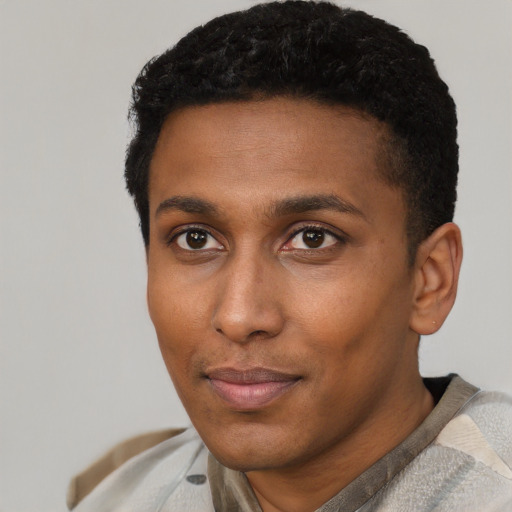 Neutral latino young-adult male with short  brown hair and brown eyes