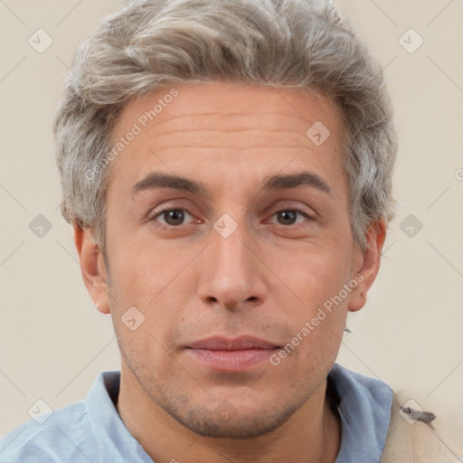 Neutral white adult male with short  brown hair and brown eyes