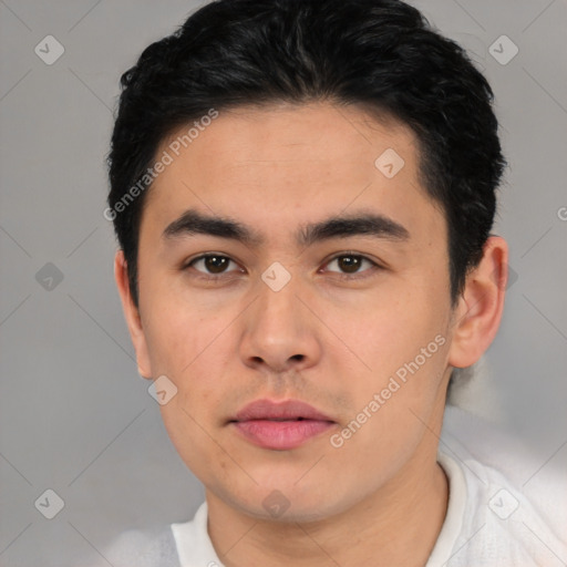 Neutral asian young-adult male with short  black hair and brown eyes