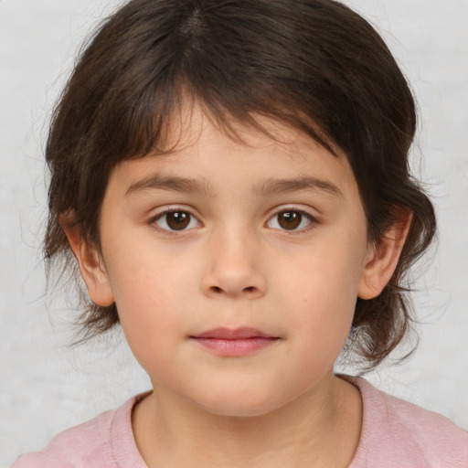 Neutral white child female with medium  brown hair and brown eyes