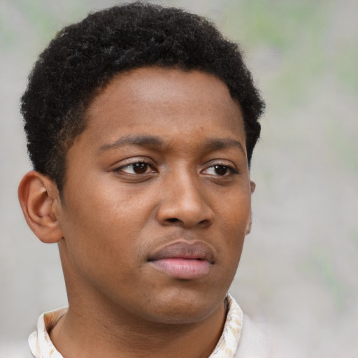 Neutral black young-adult male with short  brown hair and brown eyes
