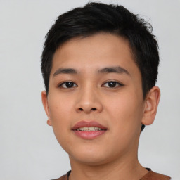 Neutral asian young-adult male with short  brown hair and brown eyes