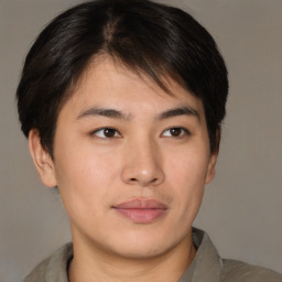 Neutral asian young-adult male with short  brown hair and brown eyes