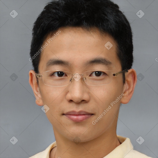 Neutral asian young-adult male with short  brown hair and brown eyes