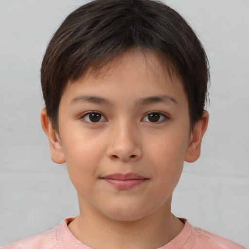 Neutral white child female with short  brown hair and brown eyes