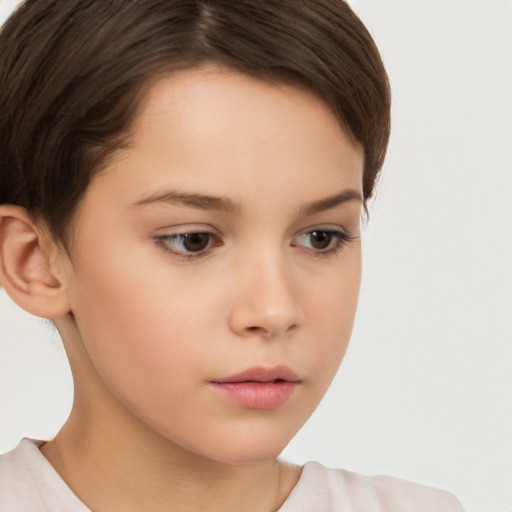 Neutral white child female with short  brown hair and brown eyes