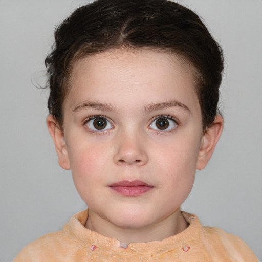 Neutral white child female with short  brown hair and brown eyes