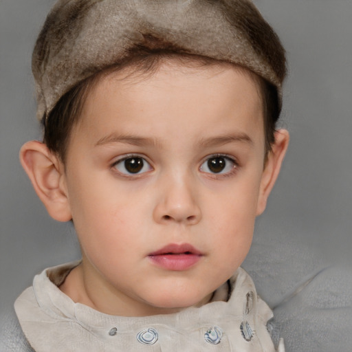 Neutral white child female with short  brown hair and grey eyes