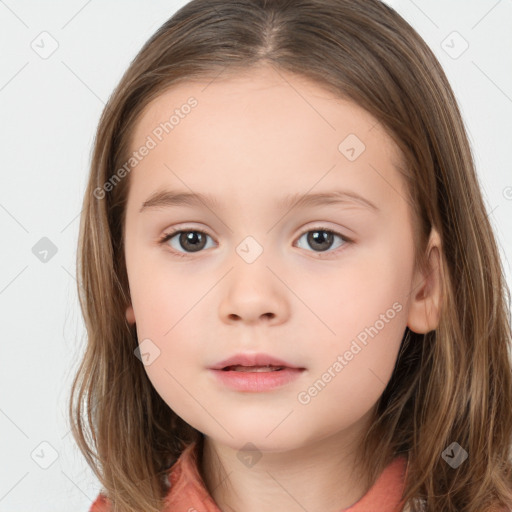 Neutral white child female with medium  brown hair and brown eyes