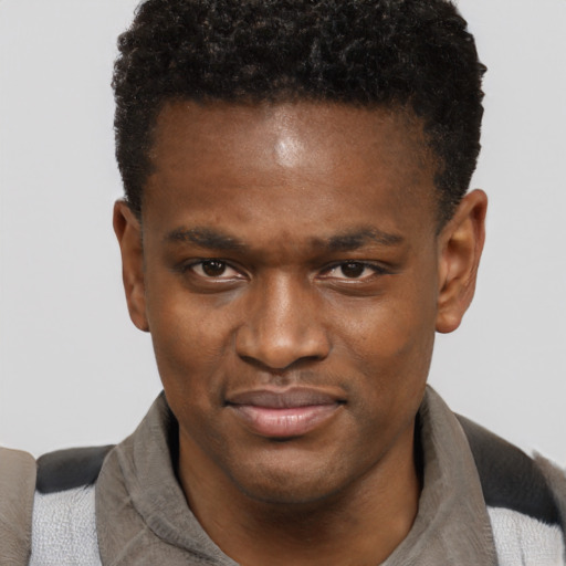 Neutral black young-adult male with short  brown hair and brown eyes