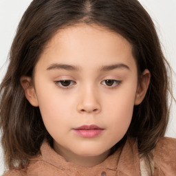 Neutral white child female with long  brown hair and brown eyes