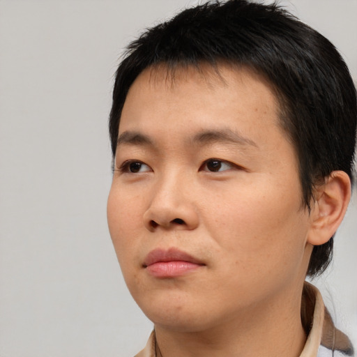 Neutral asian young-adult male with medium  black hair and brown eyes