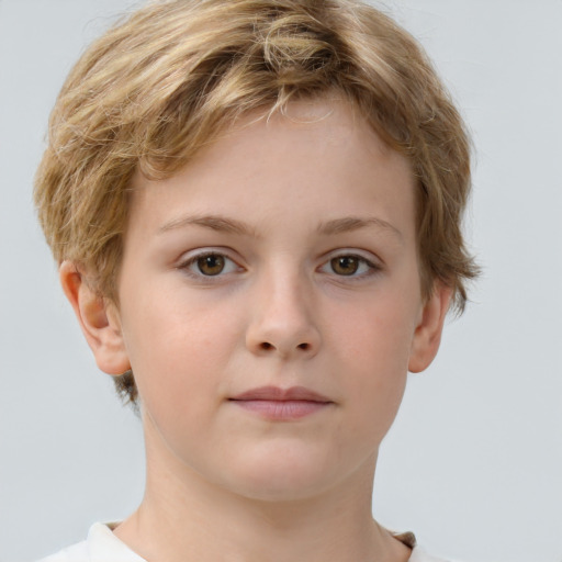 Neutral white child female with short  brown hair and grey eyes