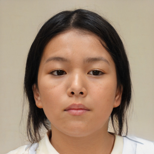 Neutral asian young-adult female with medium  brown hair and brown eyes