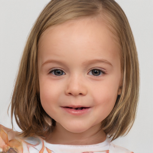 Neutral white child female with medium  brown hair and brown eyes