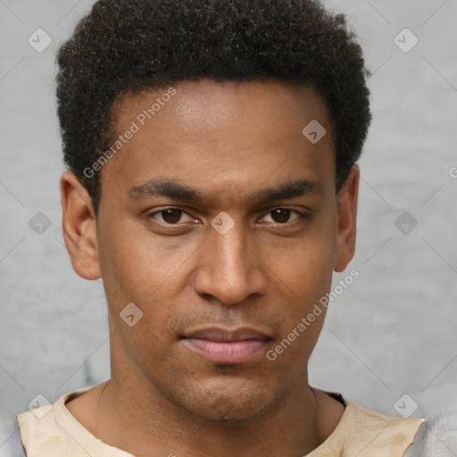 Neutral latino young-adult male with short  brown hair and brown eyes