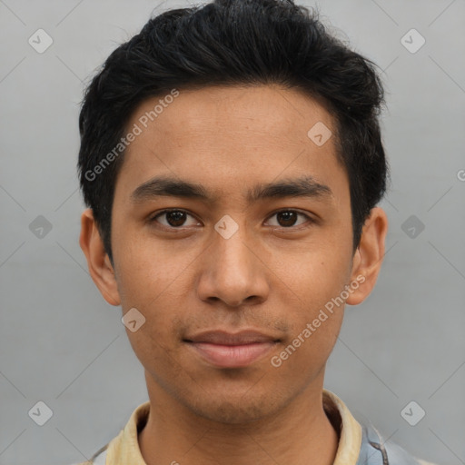 Neutral asian young-adult male with short  brown hair and brown eyes