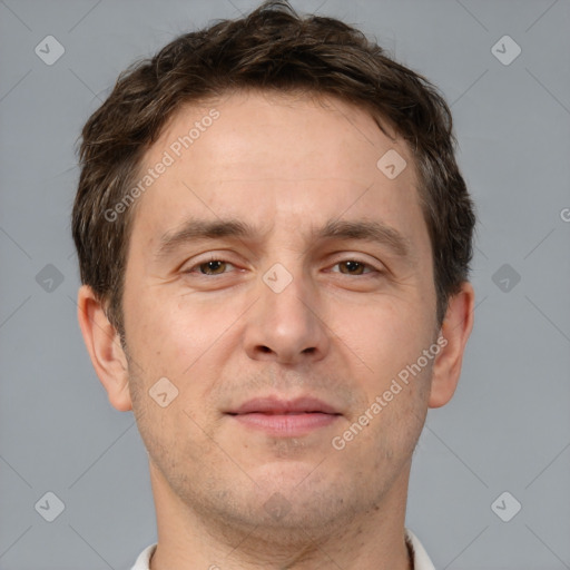 Neutral white adult male with short  brown hair and brown eyes