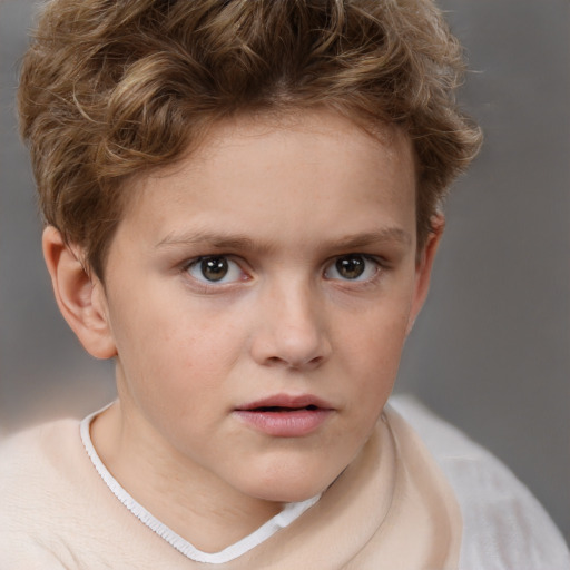 Neutral white child male with short  brown hair and grey eyes