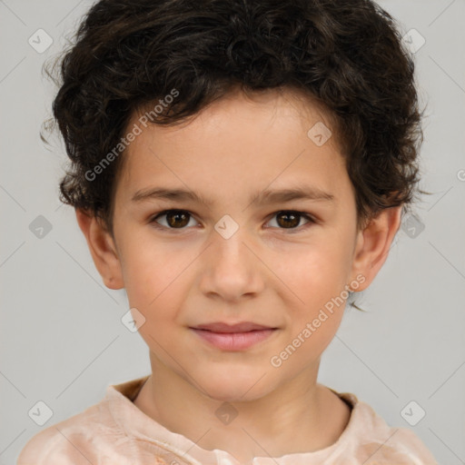 Joyful white child male with short  brown hair and brown eyes