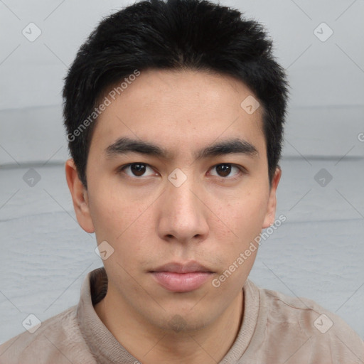 Neutral asian young-adult male with short  brown hair and brown eyes