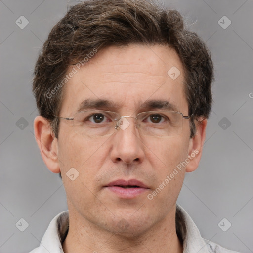 Neutral white adult male with short  brown hair and brown eyes