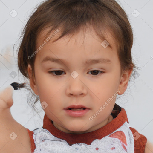 Neutral white child female with medium  brown hair and brown eyes