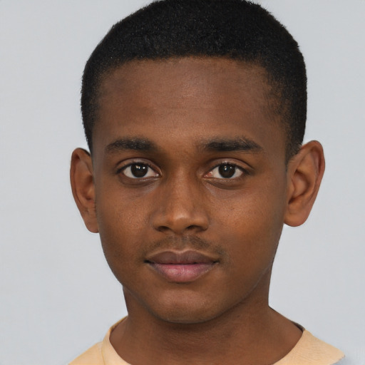 Neutral black young-adult male with short  brown hair and brown eyes