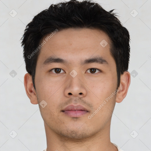 Neutral asian young-adult male with short  black hair and brown eyes