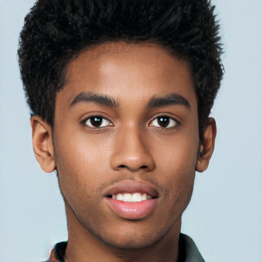 Neutral black young-adult male with short  brown hair and brown eyes