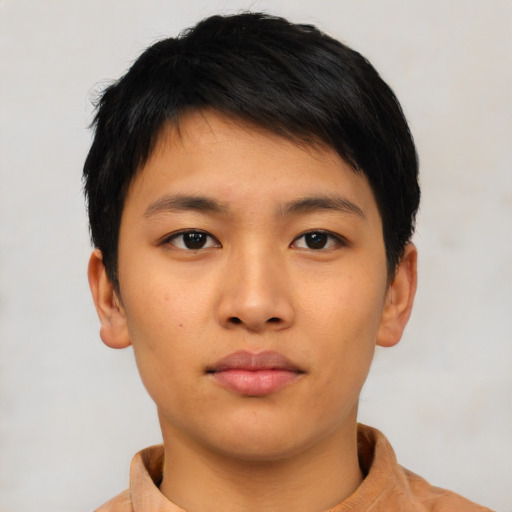 Neutral asian young-adult male with short  brown hair and brown eyes