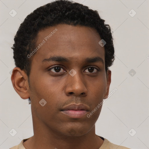Neutral black young-adult male with short  brown hair and brown eyes