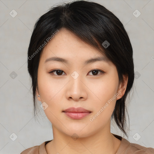 Neutral asian young-adult female with medium  brown hair and brown eyes