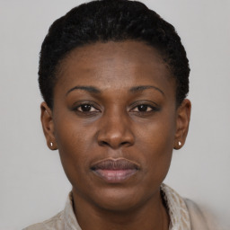 Neutral black young-adult female with short  brown hair and brown eyes