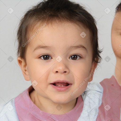 Joyful white child male with short  brown hair and brown eyes